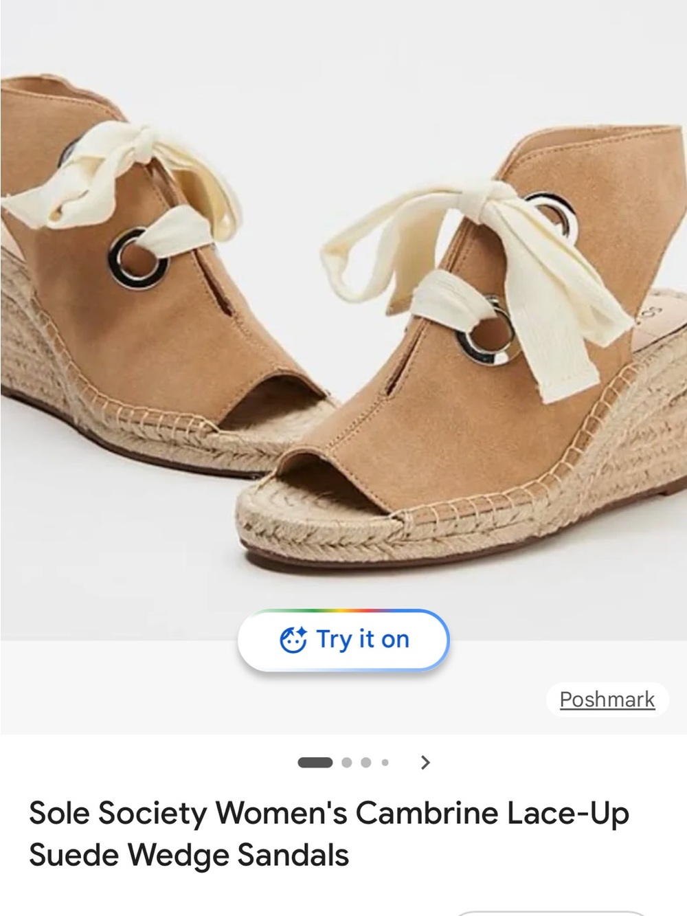 Sole Society Cambrine Beige/Tan Espadrille Lace-Up Wedge Sandals